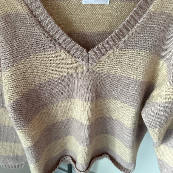 From Palmer Wool V-Neck Striped Sweater - Beige and Brown - Picture 5 of 9